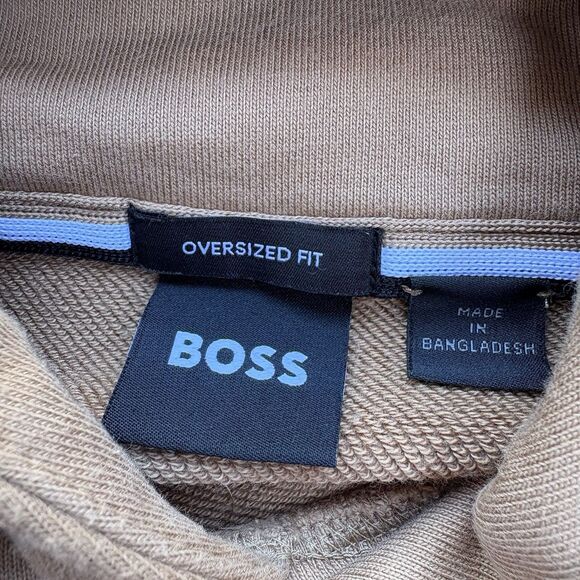 HUGO BOSS Sullivan Hoodie Men Large Heavyweight Cotton Terry Oversize Fit Tan - Picture 4 of 11